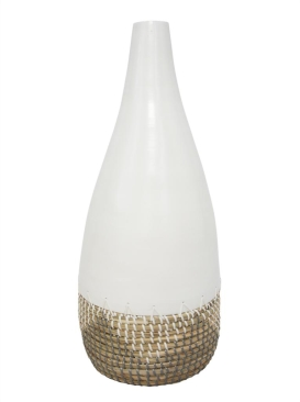 57CMH ULUWATU BAMBOO & SEAGRASS VASE - WHITE
