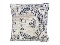 ANTIQ COTTON CHENILLE CUSHION - BLUE & TAUPE