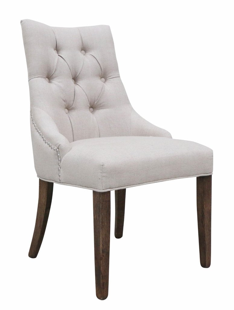 Livina Deep Button Chair 100% Linen Natural Oak Legs & Silver Studs
