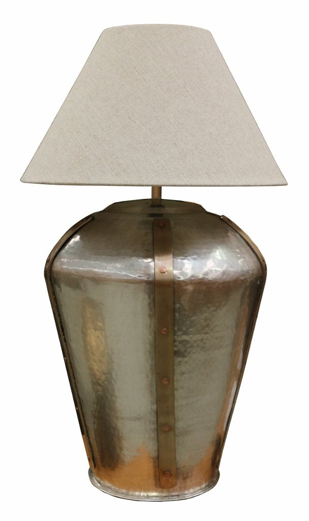 Brass Urn Lamp in Antique Silver with Brass Strips