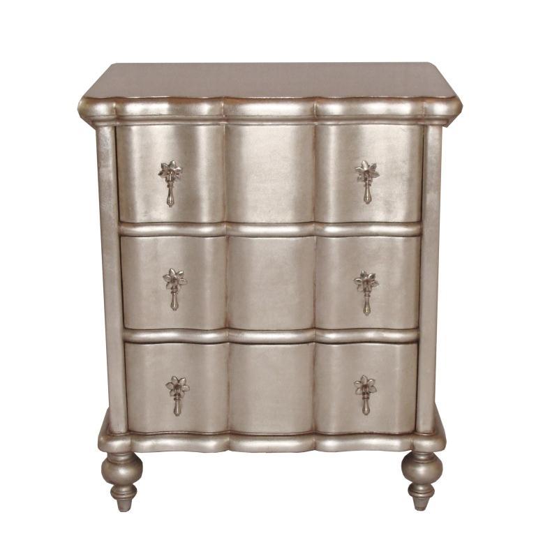 Ripple Front Mahogany Bedside in Silver Leaf